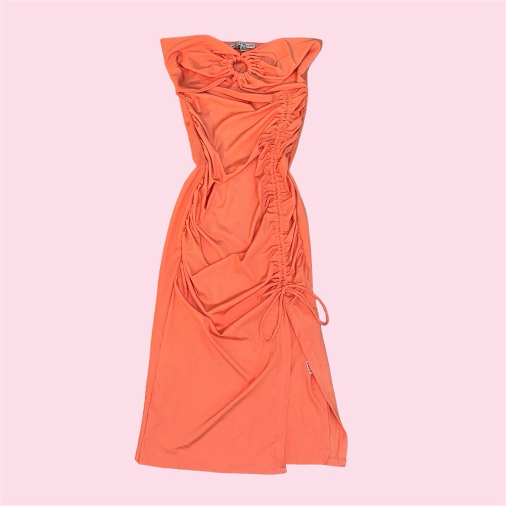 Haute Monde Strapless Orange Midi Dress